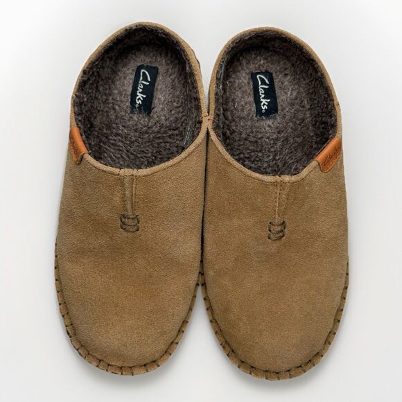 Clarks Mens 11M Camel Suede Open Back Sherpa Lined Slippers‎ main image 5